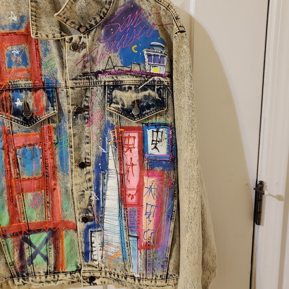 Vintage 80s Sport DECO Denim Jacket! SAN FRANCISCO Golden Gate Bridge Tr… - Picture 2 of 16